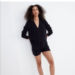 (Re)sourced recycled cashmere button-front romper relaxed fit and patch pockets.